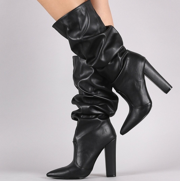 Hazel Slouchy Chunky Heel Boots - Mocha - Picture 3 of 6